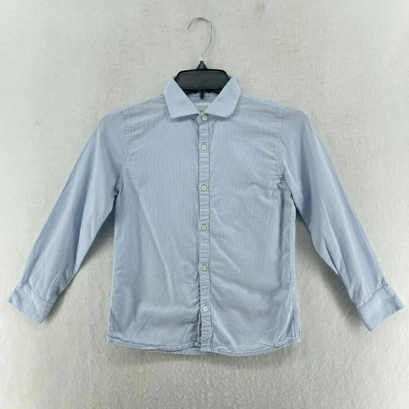 Zara Kids Button Up Shirt Boys Sz 9 Blue Textrured Slim Fit Collared Long Sleeve - Picture 1 of 10